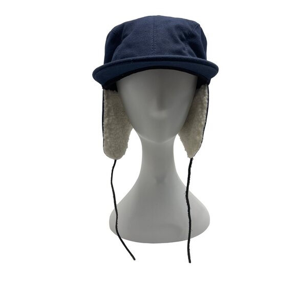 Fits. Unisex Navy Blue Cotton & Polyester Winter Hat With Ear Flaps - Picture 2 of 9